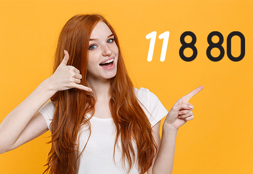 Woman pointing at the number 11880